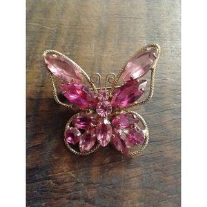 Vintage Pink Butterfly Brooch/Pin on gold tone setting B1